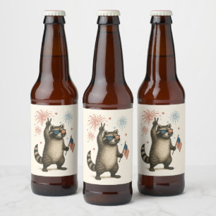 Feral But Free Fireworks Feral Racoon 4th Of July Beer Bottle Label