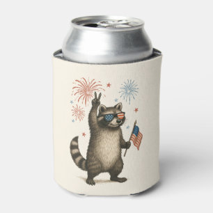 Feral But Free Fireworks Feral Racoon 4th Of July Can Cooler