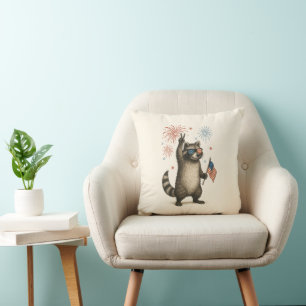 Feral But Free Fireworks Feral Racoon 4th Of July Cushion