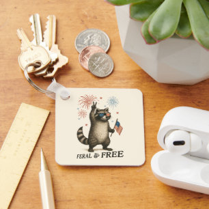 Feral But Free Fireworks Feral Racoon 4th Of July Key Ring