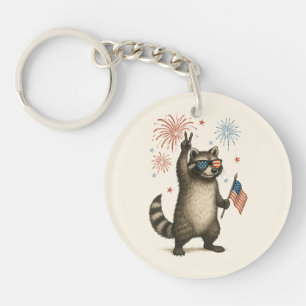 Feral But Free Fireworks Feral Racoon 4th Of July Key Ring