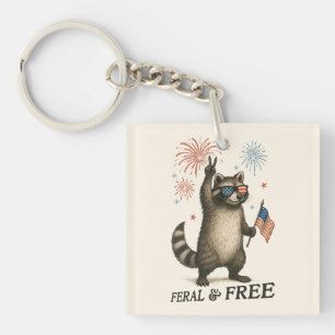 Feral But Free Fireworks Feral Racoon 4th Of July Key Ring