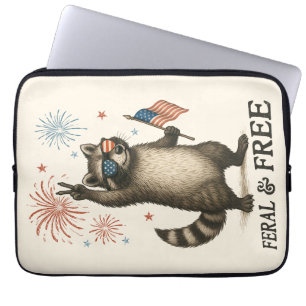 Feral But Free Fireworks Feral Racoon 4th Of July Laptop Sleeve