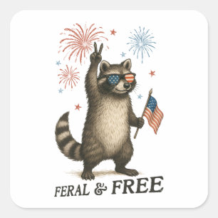 Feral But Free Fireworks Feral Racoon 4th Of July Square Sticker
