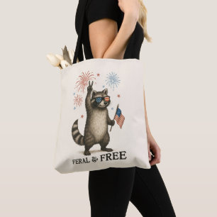 Feral But Free Fireworks Feral Racoon 4th Of July Tote Bag