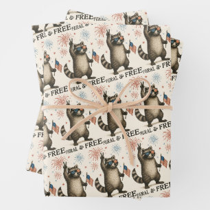 Feral But Free Fireworks Feral Racoon 4th Of July Wrapping Paper Sheet