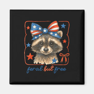 Feral But Free Funny Cute Bow Racoon 4th Of July Magnet