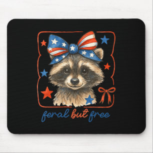 Feral But Free Funny Cute Bow Racoon 4th Of July Mouse Pad