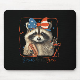 Feral But Free Funny Cute Bow Racoon 4th Of July Mouse Pad