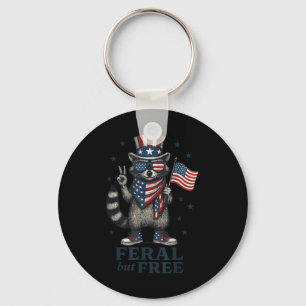 Feral But Free Funny Racoon Usa Flag Patriotic 4t Key Ring
