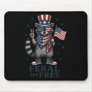 Feral But Free Funny Racoon Usa Flag Patriotic 4t Mouse Pad