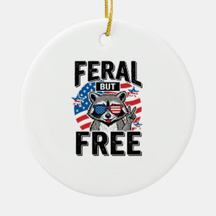 Feral But Free Patriotic Racoon Vintage Shirt Des Ceramic Ornament