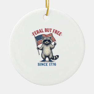 Feral But Free Patriotic Racoon Vintage Shirt Des Ceramic Ornament