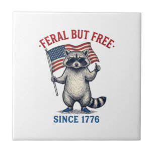Feral But Free Patriotic Racoon Vintage Shirt Des Ceramic Tile