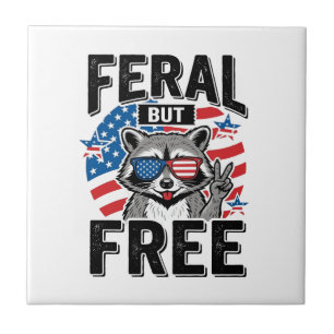 Feral But Free Patriotic Racoon Vintage Shirt Des Ceramic Tile
