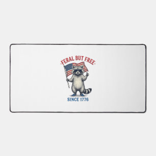 Feral But Free Patriotic Racoon Vintage Shirt Des Desk Mat