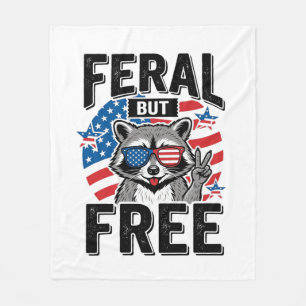 Feral But Free Patriotic Racoon Vintage Shirt Des Fleece Blanket