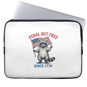 Feral But Free Patriotic Racoon Vintage Shirt Des Laptop Sleeve