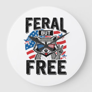 Feral But Free Patriotic Racoon Vintage Shirt Des Large Clock