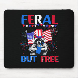 Feral But Free Racoon 4th Of July Usa Flag Firewo Mouse Pad