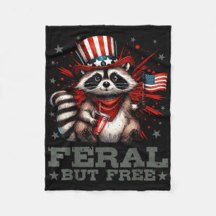 Feral But Free Racoon Usa Flag Independence Day 4 Fleece Blanket