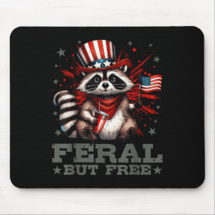 Feral But Free Racoon Usa Flag Independence Day 4 Mouse Pad
