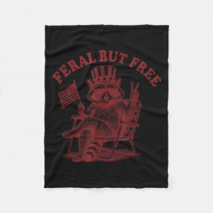 Feral But Funny Racoon July 4th Fleece Blanket