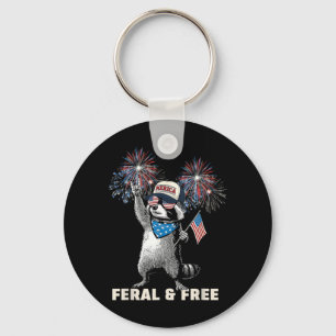 Feral But Racoon July 4th Patriotic Funny Merica Key Ring