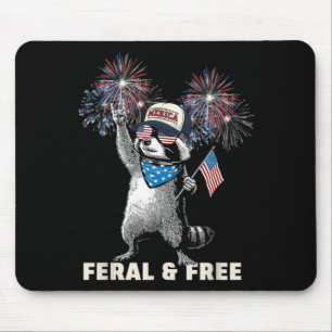 Feral But Racoon July 4th Patriotic Funny Merica Mouse Pad