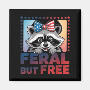 Feral But Summer Racoon Fireworks 4th Of July Bow Magnet
