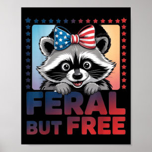 Feral But Summer Racoon Fireworks 4th Of July Bow Poster