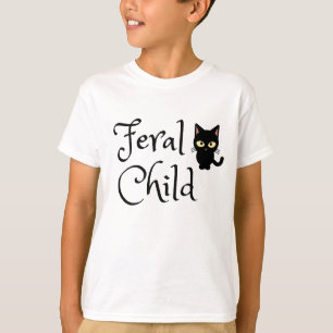 Feral Child with Black Cat Design T-Shirt