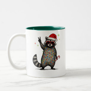 Feral & Festive AF Racoon Ugly Christmas Tangled Two-Tone Coffee Mug