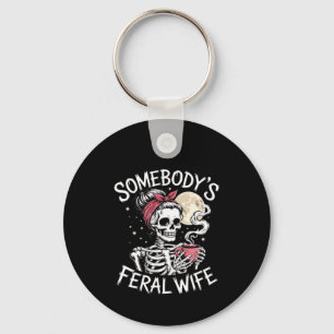 Feral Funny Coffee Lovers Drinking Skull Joke Key Ring