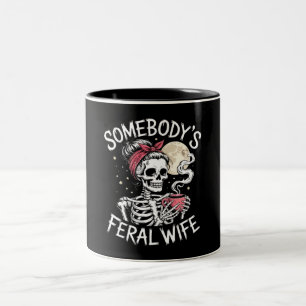 Feral Funny Coffee Lovers Drinking Skull Joke Two-Tone Coffee Mug