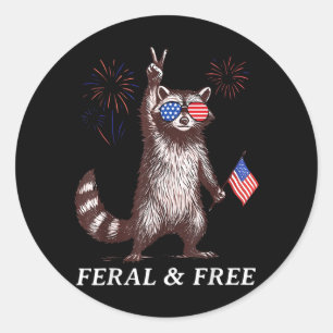 Feral Funny Patriotic Racoon Feral and 4th July Classic Round Sticker