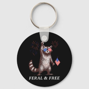 Feral Funny Patriotic Racoon Feral and 4th July Key Ring