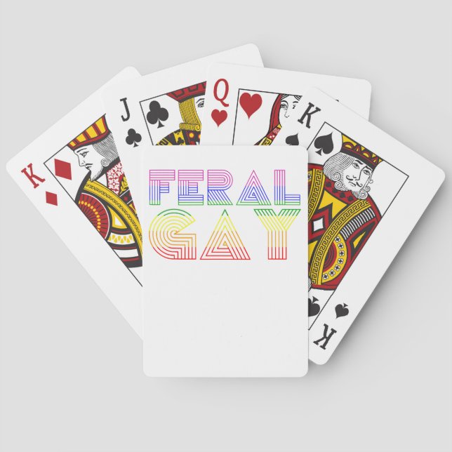 Feral Gay LGBT Gay Bi Pan Trans Pride Meme Rainbow Playing Cards (Back)