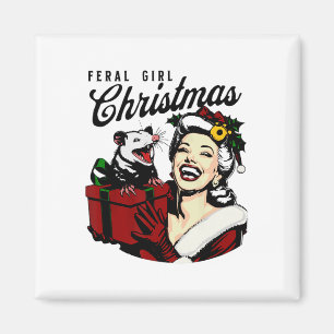 Feral Girl Christmas Funny Opossum Possum Merry Xm Magnet