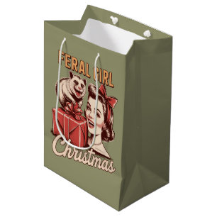 Feral Girl Christmas Opossum Xmas Trashy Retro Medium Gift Bag