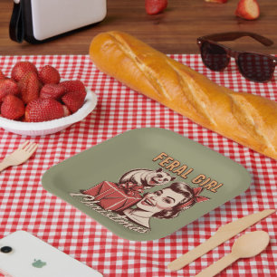 Feral Girl Christmas Opossum Xmas Trashy Retro Paper Plate