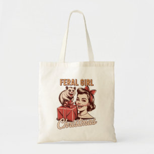 Feral Girl Christmas Opossum Xmas Trashy Retro Tote Bag
