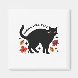 Feral Girl Fall Black Cat Magnet