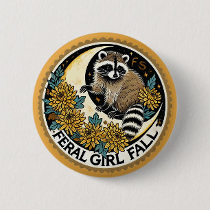 Feral Girl Fall Racoon 6 Cm Round Badge