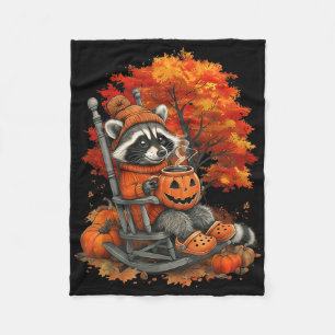 Feral Girl Fall Racoon Halloween Pumpkin Racoon Fleece Blanket