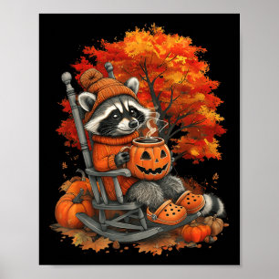 Feral Girl Fall Racoon Halloween Pumpkin Racoon Poster