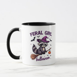 Feral Girl Halloween Spooky Racoon Witch Gift  Mug