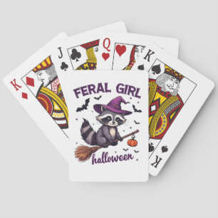 Feral Girl Halloween Spooky Racoon Witch Gift Playing Cards