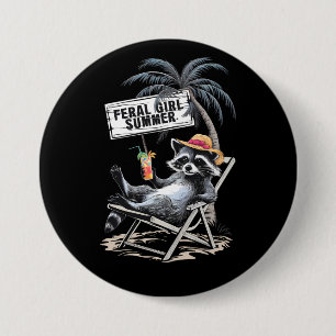 Feral Girl Summer Beach Funny Racoon 7.5 Cm Round Badge
