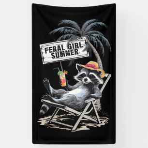 Feral Girl Summer Beach Funny Racoon Banner